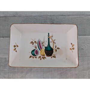Vintage Lipper Mann Hand-Painted Rectangular Ceramic Dish Fruit & Leaf Design Pl